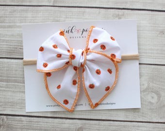 Fall Pumpkin Hair Bow -  Halloween Headband  -  Nylon Headband or Alligator Clip  - Soft, 100% Cotton