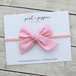 Baby Pink Hair Bow, Cotton Baby Headband, Pink Hair Clip, Pink Bow Headband, Nylon Baby Headband, Baby Girl Headband, Light Pink Baby Bow image 5