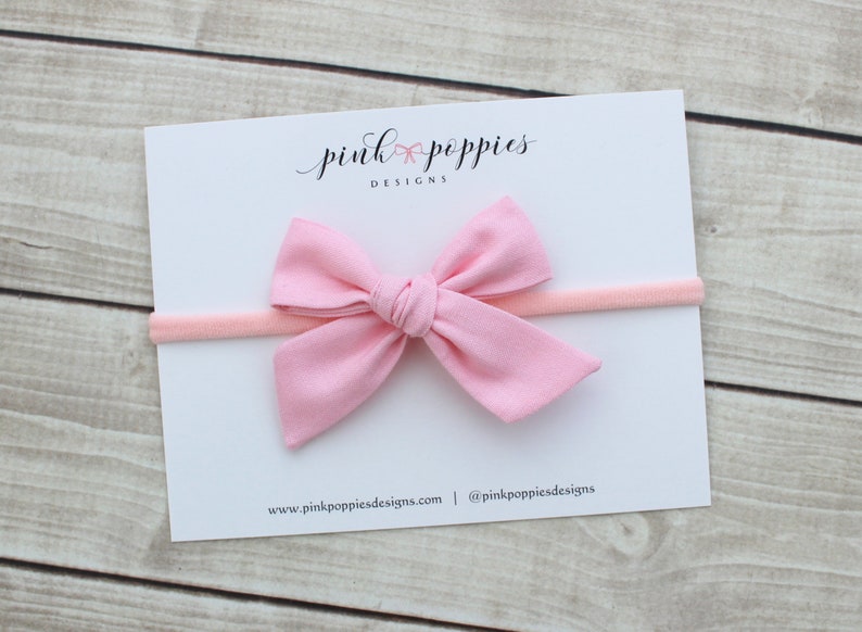 Baby Pink Hair Bow, Cotton Baby Headband, Pink Hair Clip, Pink Bow Headband, Nylon Baby Headband, Baby Girl Headband, Light Pink Baby Bow image 5
