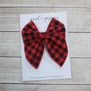 Buffalo Plaid Hair Bow, Oversized Christmas Bow, Holiday Gingham Hair Clip, Christmas Hair Bow, Buffalo Check Headband, Christmas Headband