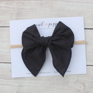 Black Hair Bow, Black Bow Headband, Pure Black Hair Bow, Black Headband, Black Baby Headband, Black Nylon Headband, Black Toddler Hair Bow