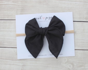 Black Hair Bow, Black Bow Headband, Pure Black Hair Bow, Black Headband, Black Baby Headband, Black Nylon Headband, Black Toddler Hair Bow