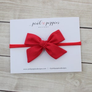 Red Christmas Headband, Red Holiday Hair Bow, Red Newborn Headband, Nylon Headband, Red Baby Bow, Infant Headband, Christmas Baby Bow