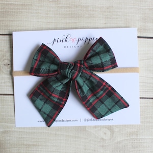 Christmas Plaid Hair Bow, Plaid Baby Headband, Christmas Hair Clip, Cotton Bow Headband, Christmas Headband, Christmas Baby Headband
