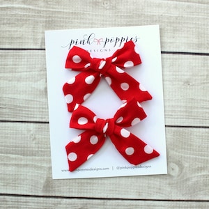 Minnie Mouse Pigtail Bows, Minnie Hair Bows, Cotton Pigtail Bows, Disney Hair Bows, Minnie Mouse Bows, Baby Pig Tail Bows, Red Polka Dot Bow