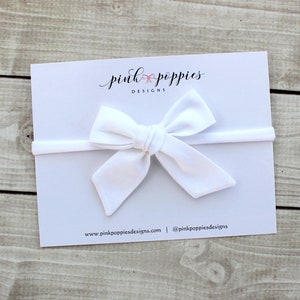 White Baby Headband, White Cotton Hair Bow, Newborn Headband, Nylon Headband, Cotton Hair Bow, Infant Headband, Baby Nylon Headband