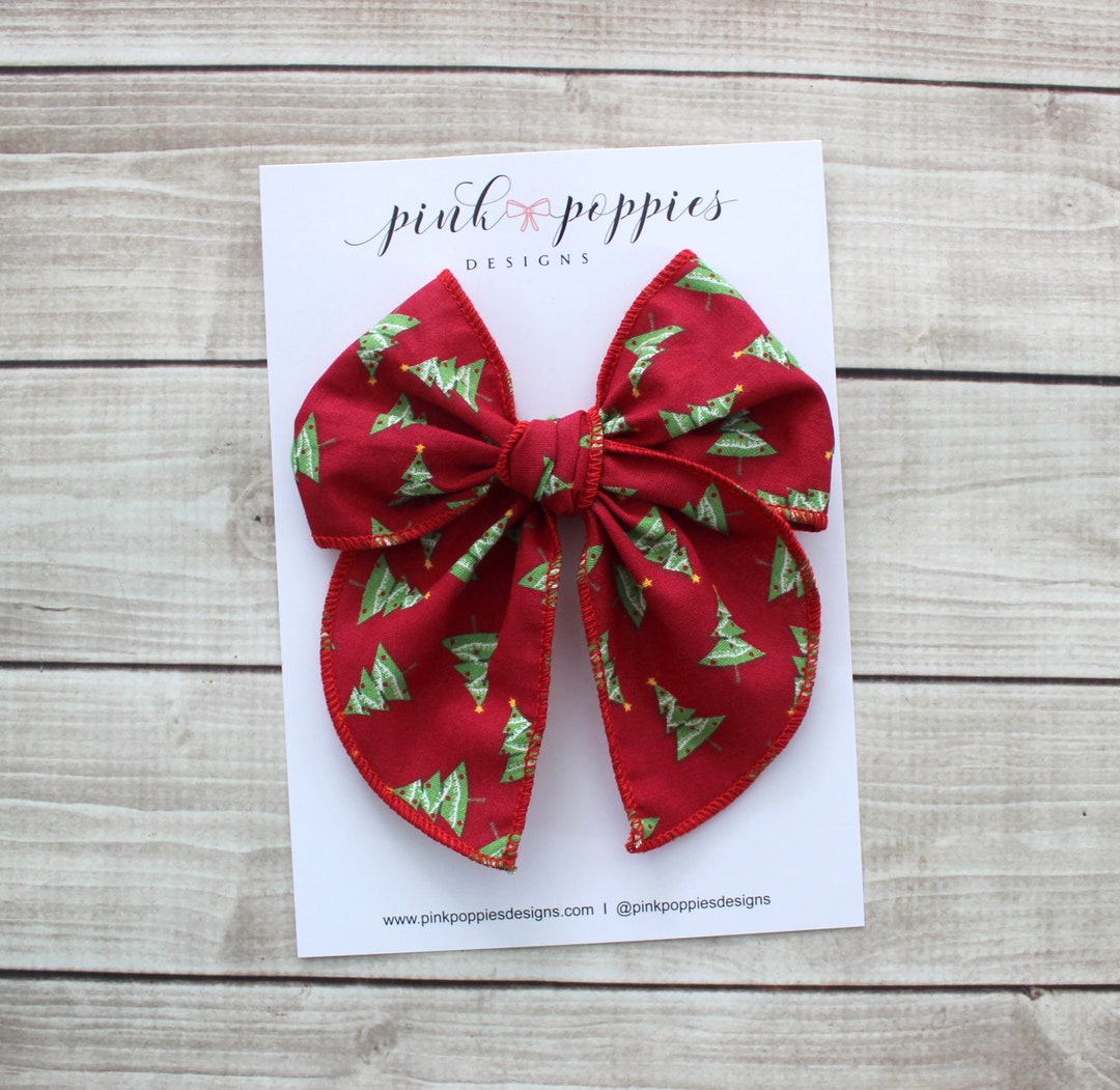 Christmas Tree Hair Bow, Red Christmas Bow, Holiday Hair Clip, Red