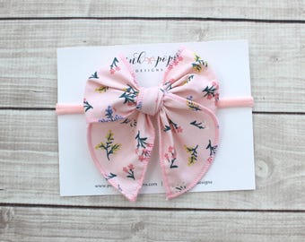 Blush Bouquet Baby Bow  -  Nylon Headband or Alligator Clip - Rifle Paper Co Fabric