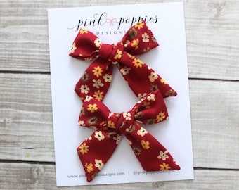Fall Floral Pigtail Set  -  Flower Piggy Bows  -  Set of Two - Toddler or Girls