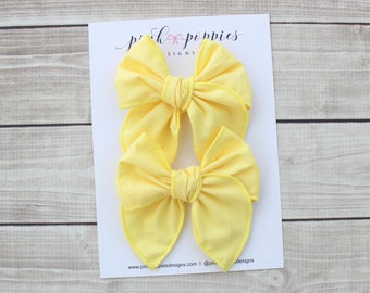 Buttercup Pigtail Bows, Yellow Hair Bows, Toddler Pigtail Bows, Yellow Hair Clips, Yellow Cotton Bows, Yellow Hair Bows, Yellow Bow Clips