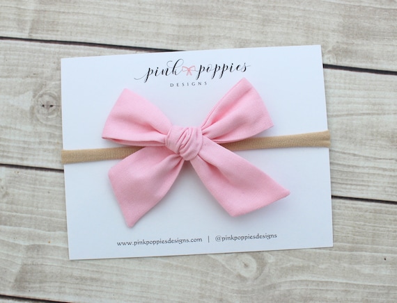 Baby Pink Hair Bow, Cotton Baby Headband, Pink Hair Clip, Pink Bow Headband, Nylon Baby Headband, Baby Girl Headband, Light Pink Baby Bow