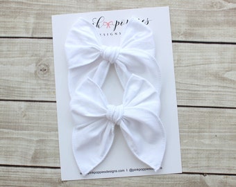 Bright White Pigtail Bows, White Hair Bows, Toddler Pigtail Bows, White Hair Clips, White Cotton Bows, White Hair Bows, White Bow Clips