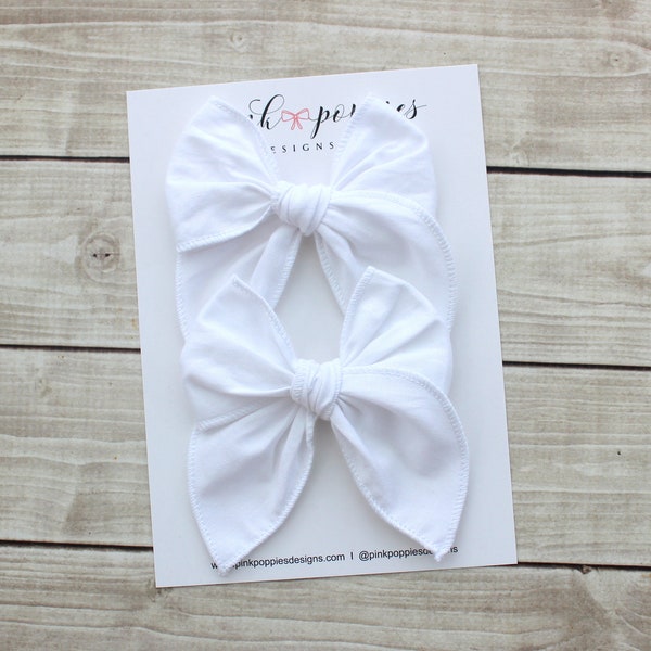 Bright White Pigtail Bows, White Hair Bows, Toddler Pigtail Bows, White Hair Clips, White Cotton Bows, White Hair Bows, White Bow Clips