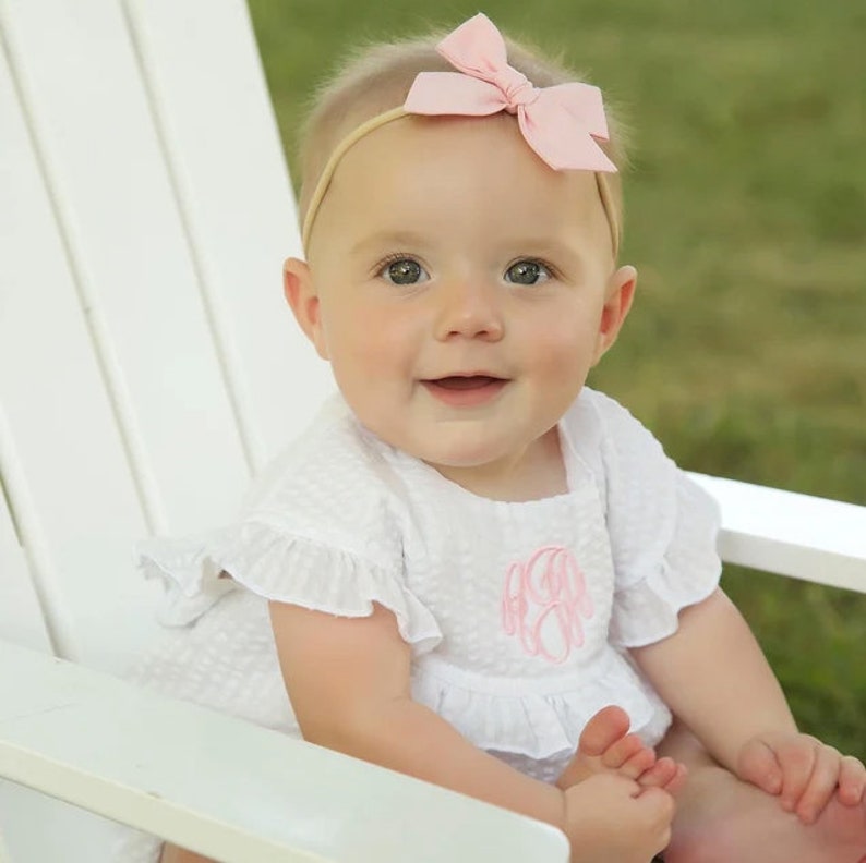 Baby Pink Hair Bow, Cotton Baby Headband, Pink Hair Clip, Pink Bow Headband, Nylon Baby Headband, Baby Girl Headband, Light Pink Baby Bow image 4