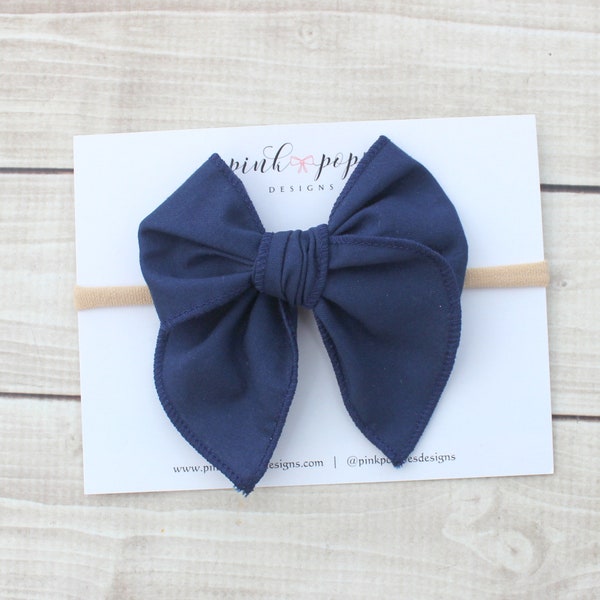 Navy Cotton Hair Bow, Navy Bow Headband, Navy Blue Hair Clip, Fall Navy Headband, Navy Headband, Fall Nylon Headband, Navy Baby Headband