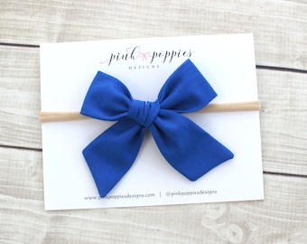 Royal Blue Cotton Hair Bow, Blue Baby Headband, Blue Hair Clip, July 4th Headband,  Blue Baby Bow, Blue Headband