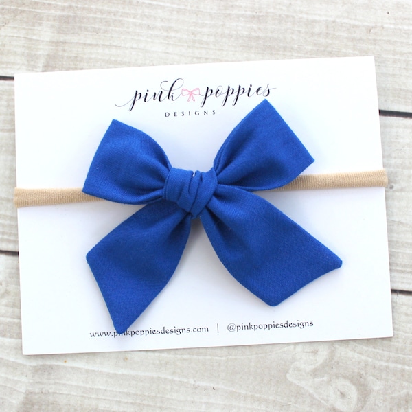 Royal Blue Cotton Hair Bow, Blue Baby Headband, Blue Hair Clip, July 4th Headband,  Blue Baby Bow, Blue Headband