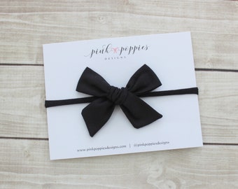 Diadema de algodón negro con lazo para bebé, accesorio para el cabello de recién nacido de nailon suave