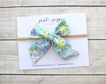 Pastel Floral Hair Bow  -  Liberty of London Fabric  -  Nylon Headband or Clip  -  3 Bow Sizes