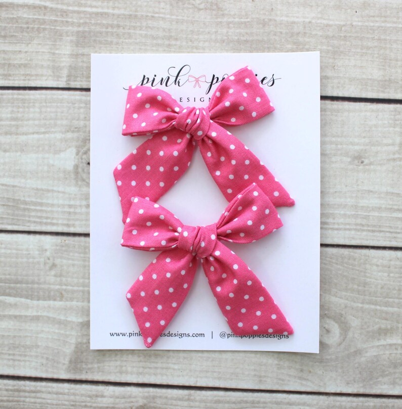 Pink Polka Dot Pigtail Bows - Valentines Day Hair Clips - Set of Two - Etsy