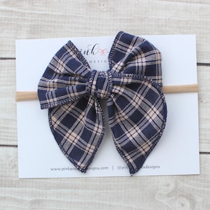 Navy Fall Gingham Headband - One Size Fits All Headband or Hair Clip - Sized for Babies, Toddlers and Girls of all Ages
