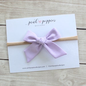 Lilac Baby Headband, Lavender Cotton Hair Bow, Newborn Headband, Light Purple Baby Bow, Infant Headband, Baby Nylon Headband, Lavender Bow