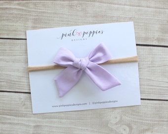 Lilac Baby Headband, Lavender Cotton Hair Bow, Newborn Headband, Light Purple Baby Bow, Infant Headband, Baby Nylon Headband, Lavender Bow
