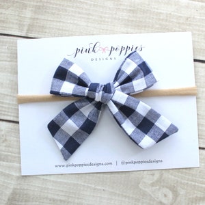 Navy Gingham Hair Bow, Patriotic Headband, Plaid 4th of July Bow, Navy Gingham Headband, USA Hair Bow, Blue and White Bow, USA Headband