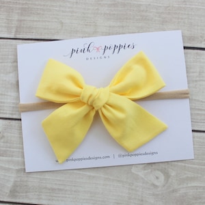 Buttercup Cotton Hair Bow, Yellow Baby Headband, Yellow Hair Clip, Spring Bow Headband, Nylon Baby Headband, Light Yellow Hair Bow