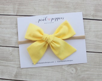 Buttercup Cotton Hair Bow, Yellow Baby Headband, Yellow Hair Clip, Spring Bow Headband, Nylon Baby Headband, Light Yellow Hair Bow