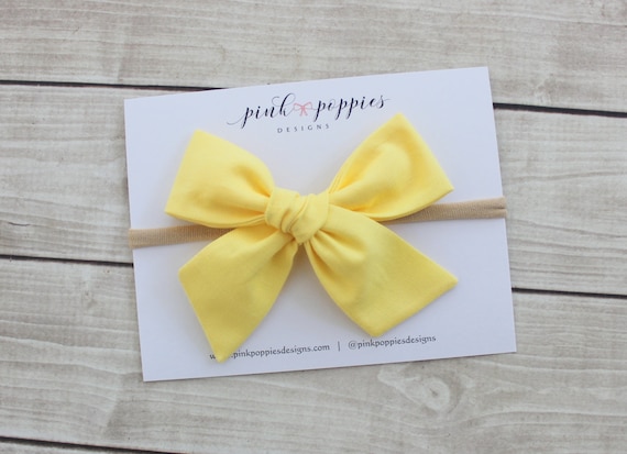 Buttercup Cotton Hair Bow, Yellow Baby Headband, Yellow Hair Clip, Spring Bow Headband, Nylon Baby Headband, Light Yellow Hair Bow