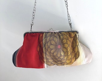 Handmade Japanese Kimono Kiss Clasp Handbag/ Vintage Obi