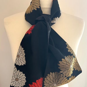 Vintage Kimono Silk Scarf: Handmade Japanese Chrysanthemum Fabric