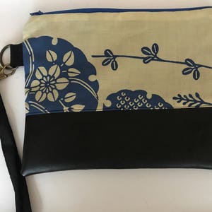 Handmade vintage cotton kimono zip pouch with detachable strap