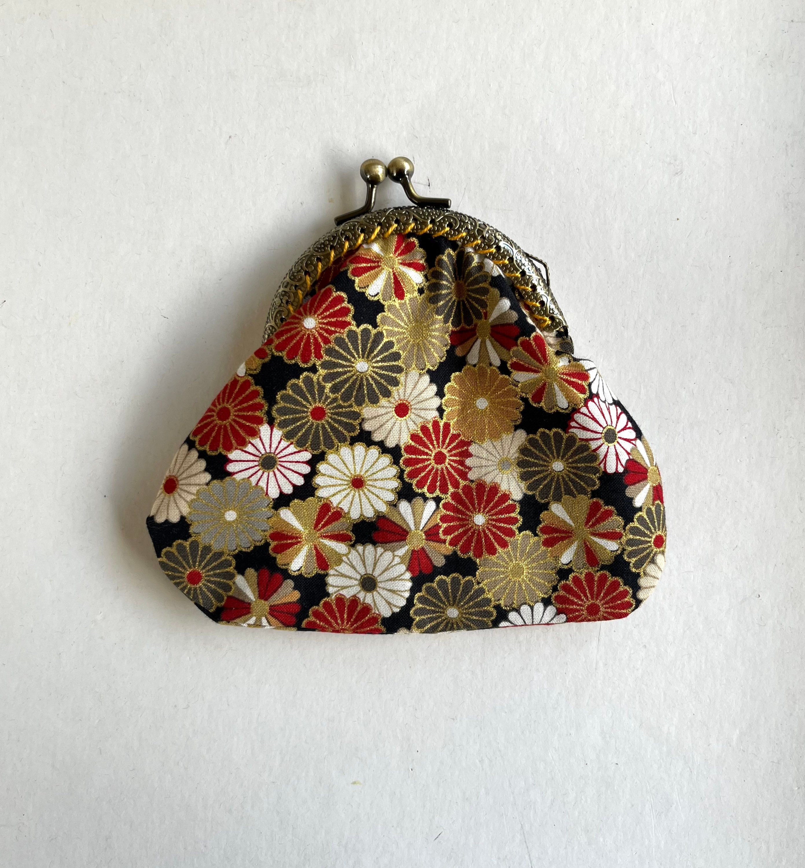 Vintage Unused Japanese Pink Cherry Blossom Chirimen Fabric Coin Purse:  Aug22-B