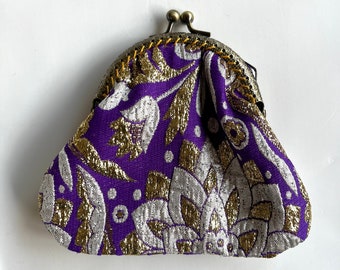 Vintage Brocade Kiss Clasp Coin Purse: Upcycled Fabric, Handmade in UK