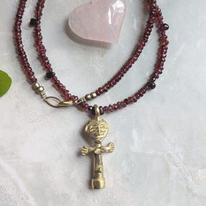 Garnet Ashanti Doll Necklace: African Fertility Talisman Jewelry