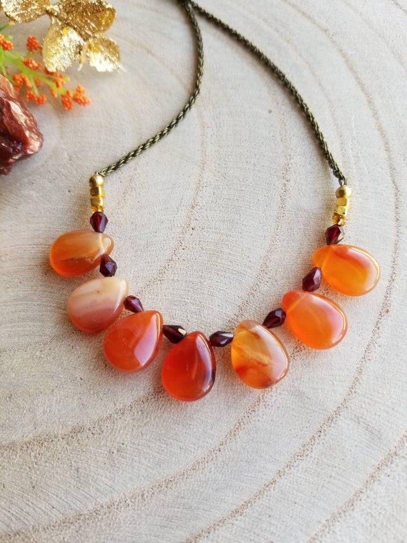 Colorful Gift For Women, Beaded Bohemian Carnelian Garnet Gemstone Bib Necklace