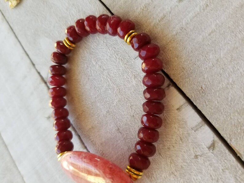 Beaded Dyed Red Ruby Pink Gemstone Bohemian Chic Stretch Stacking Statement Bracelet Gift