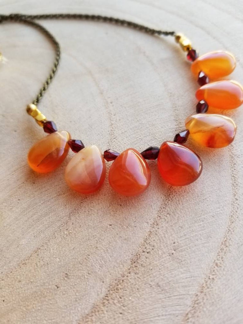 Colorful Gift For Women, Beaded Bohemian Carnelian Garnet Gemstone Bib Necklace