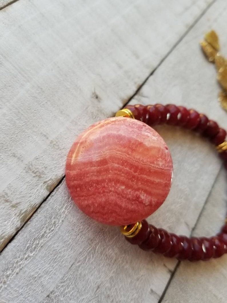 Beaded Dyed Red Ruby Pink Gemstone Bohemian Chic Stretch Stacking Statement Bracelet Gift