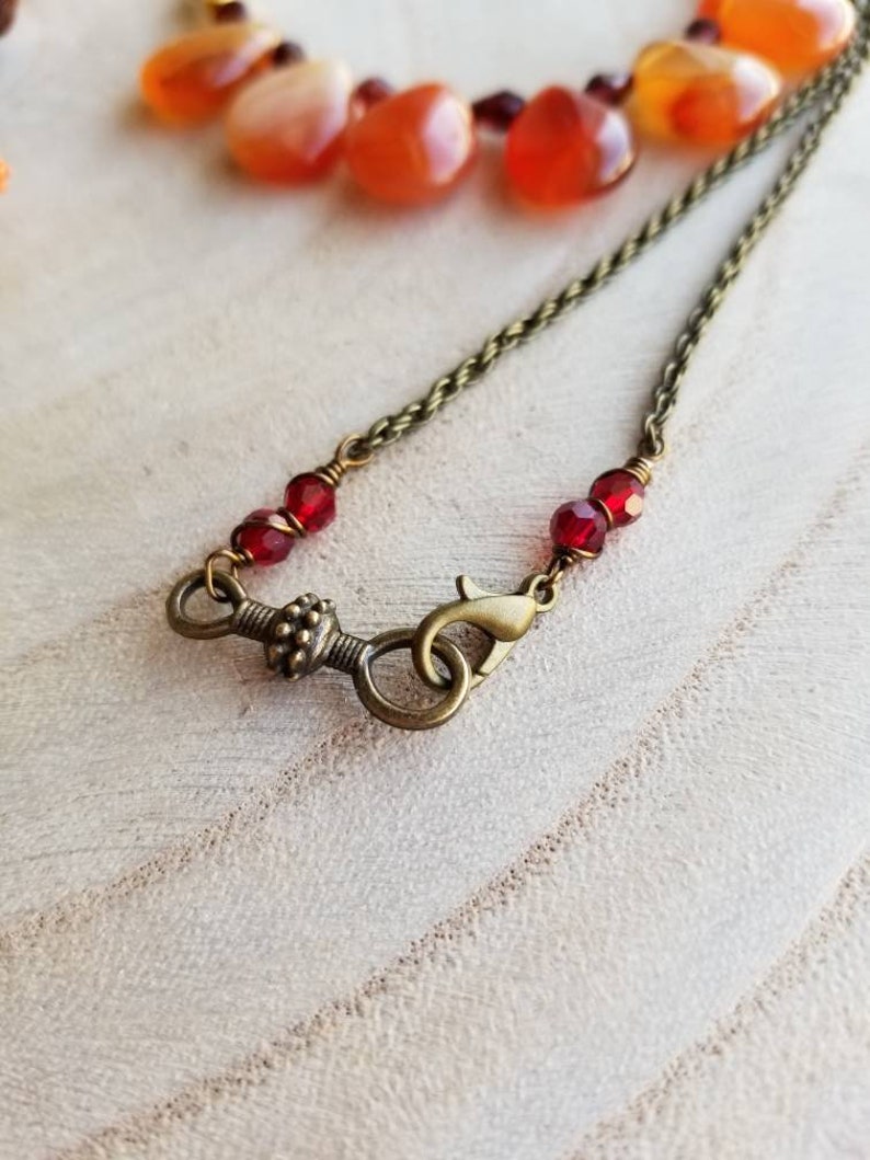 Colorful Gift For Women, Beaded Bohemian Carnelian Garnet Gemstone Bib Necklace