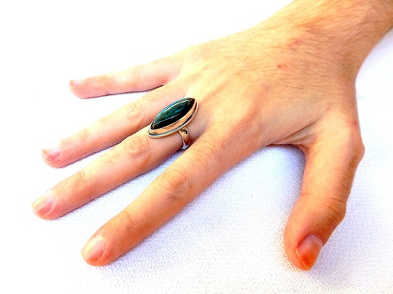 Vintage Ring, Craft Band Ring, Solid Silver, with… - image 3