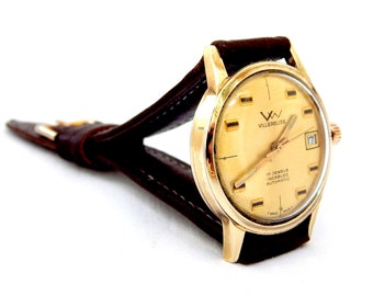 Vintage Watch, VILLEREUSE, Self Winding, Watch Automatic, 1960c, Case Gold Plated, 33mm, Watch Men, Unisex, Gift Birthday, Anniversary D23