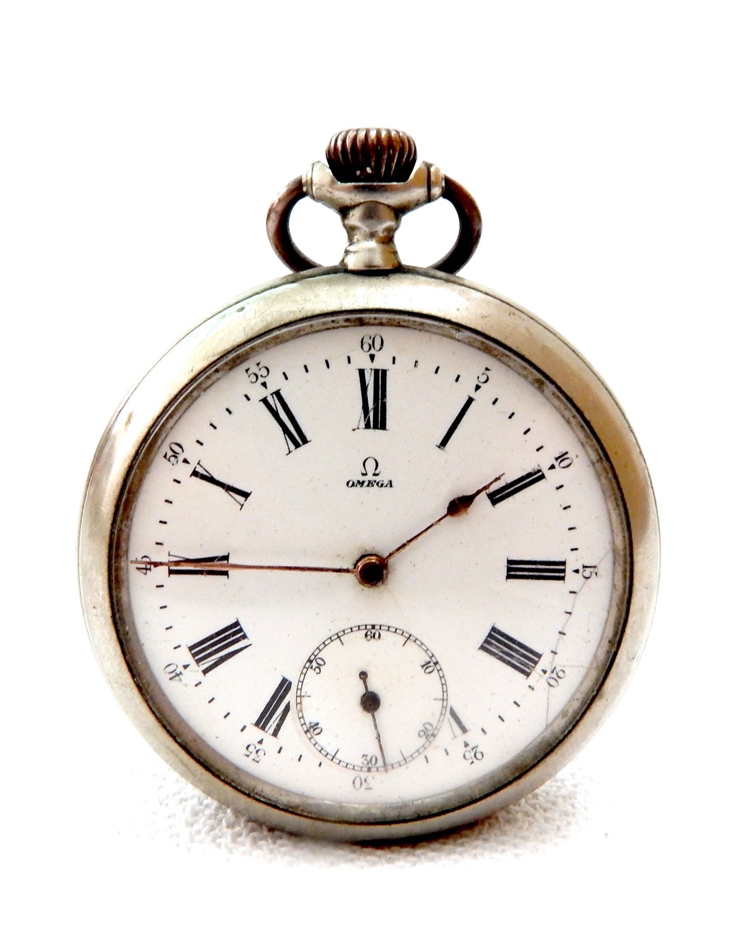 Antique Pocket, OMEGA Open Face, Hand Winding, Dial Porcelain