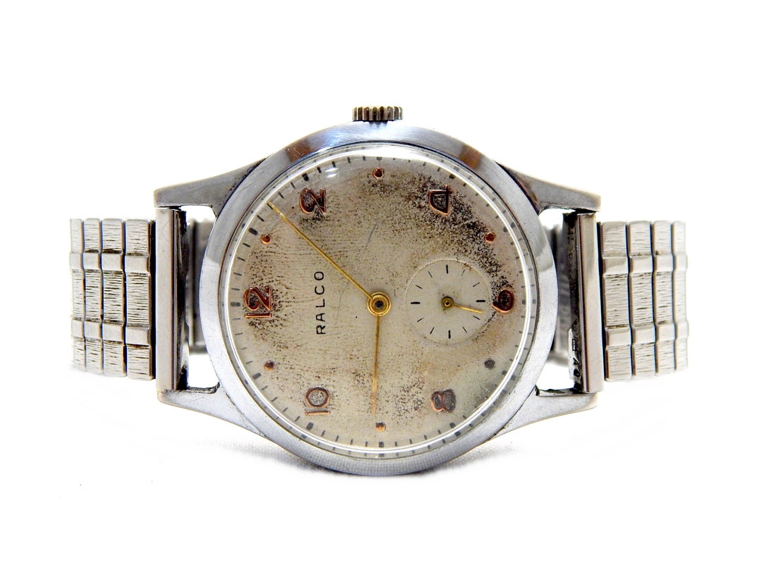 Montre Bracelet Art Déco Ralco - Années 50, Mécanique, Suisse, Boîtier Acier, Cuir