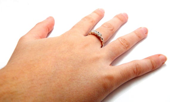 Ring Solid Silver Tricillo, Three Faceted Diamond… - image 8