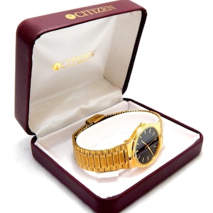 Vintage horloge, horloge CITIZEN, Citizen Quartz, 30 mm, 1980c, uniseks, verguld, verjaardagscadeau, jubileum, betrokkenheid, Box Citizen, werkend