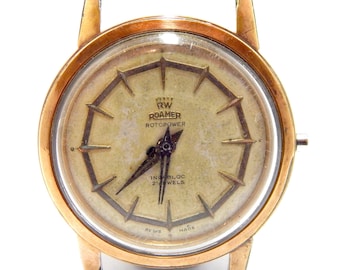 Vintage Watch, Watch ROAMER Rotopower, 21 Jewels, Watch Automatic, 33mm, Circa 1950, Case Gold Plated, Not Working, Needs Review
