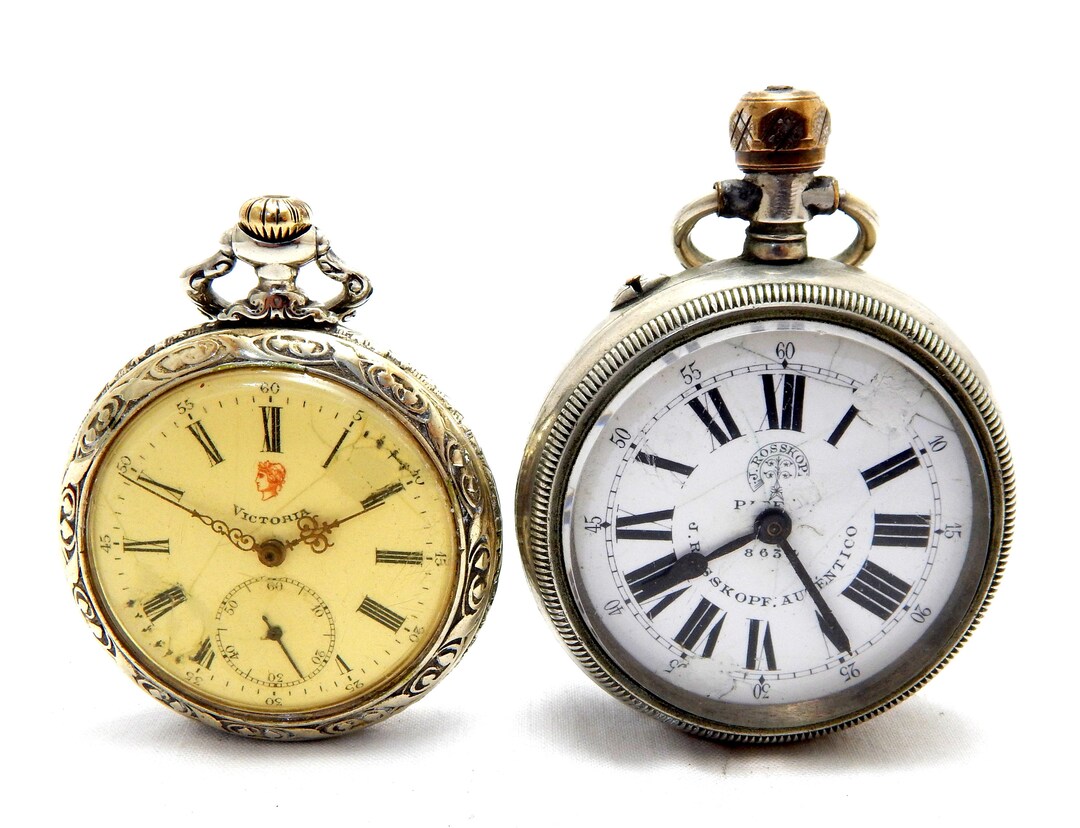 Antique Pocket, Two Pocket Watches, VICTORIA 52mm, ROSKOPF 57mm, Pocket
